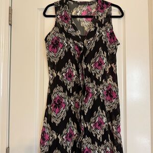 Metaphor Black and Magenta Geometric Sleeveless Midi Dress